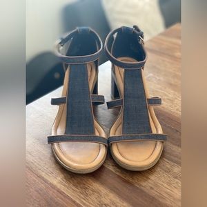 Dr. Scholls block heel denim sandals